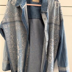 Free People Denim Jacket with Intricate Patterns